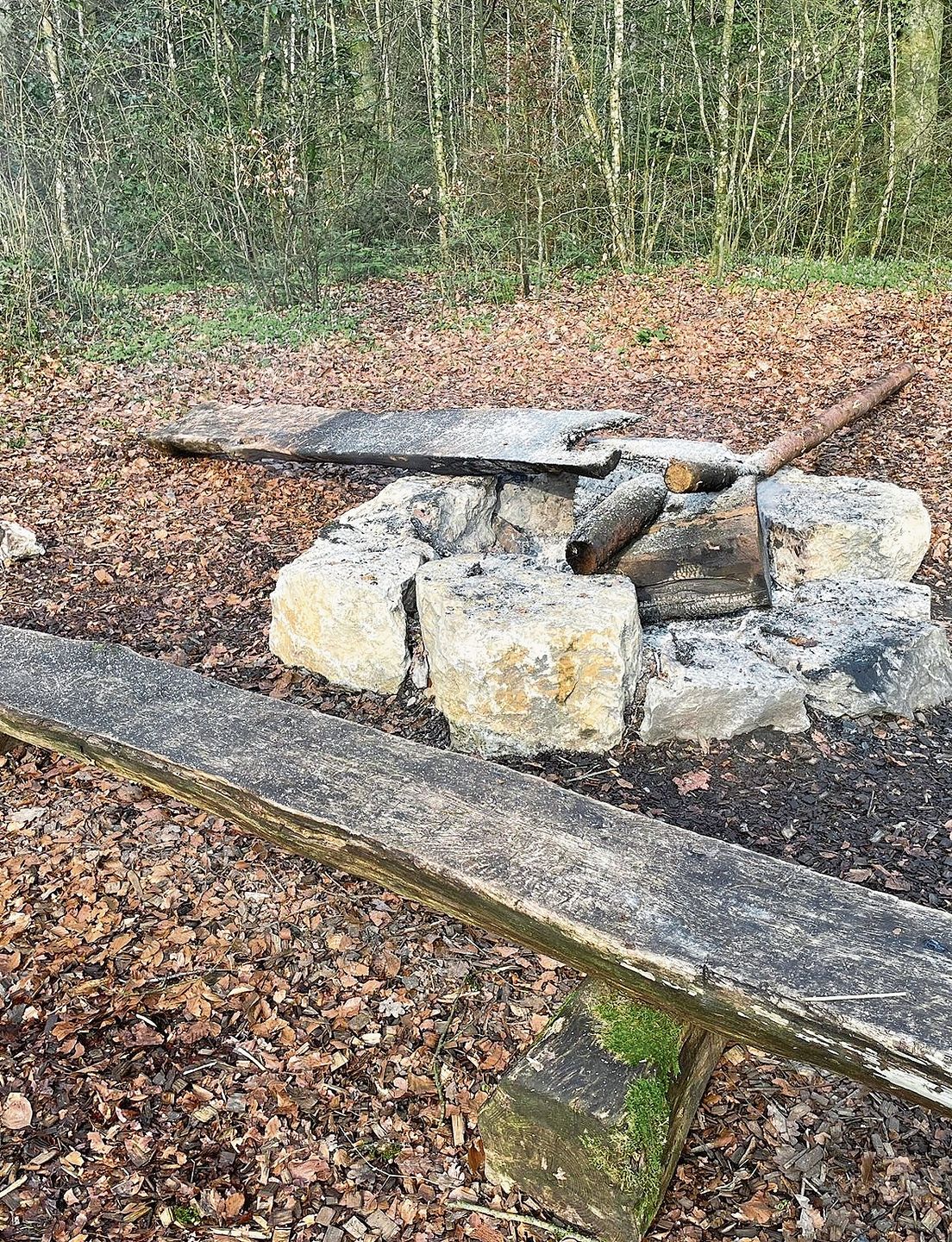 Bild der verbrannten Eichenbank.